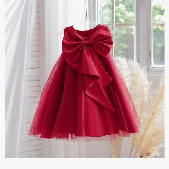 NWOT ~ BURGUNDY RED LARGE BOW FANCY DRESS ~ Sz 4 Child - Picture 10 of 10